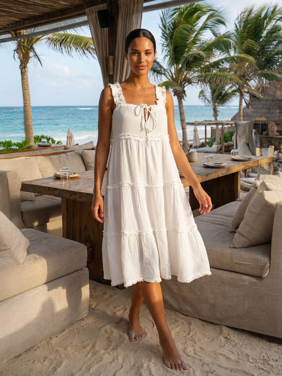Litchi Long Dress, White Cotton Dress | Limited Edition Resort Dress