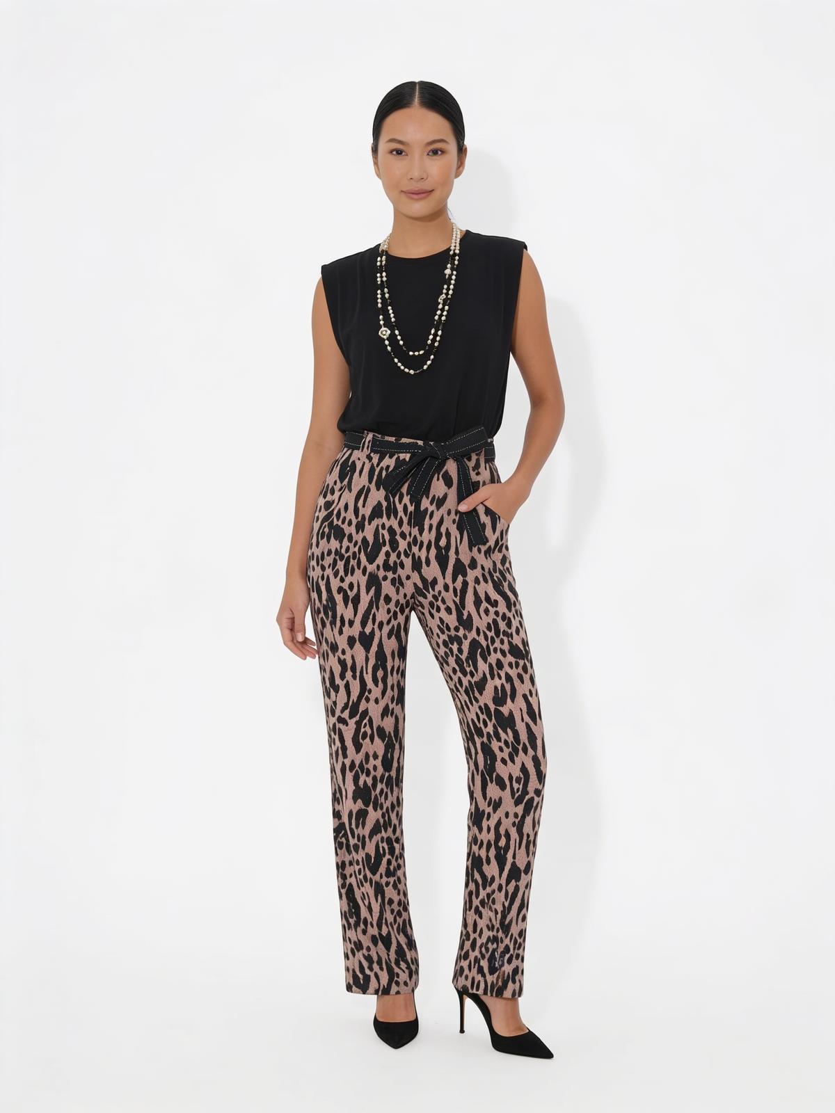 Leopard print wide-leg viscose trousers by Poupee Bonbon with a flowing resort-style silhouette