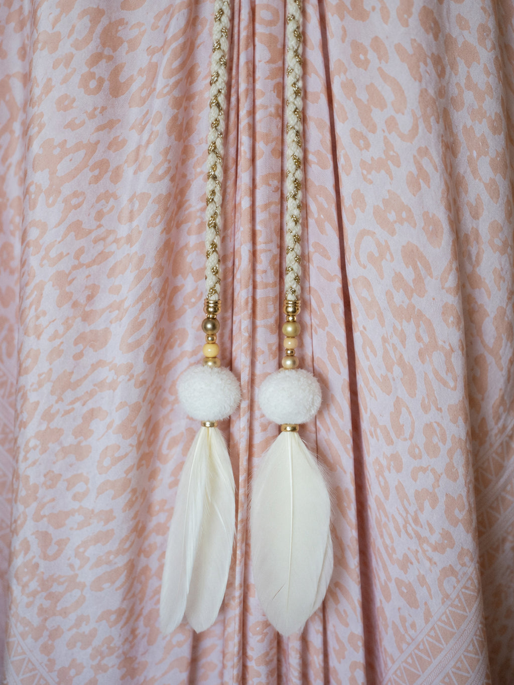 Tangier Kaftan resort wear flowing silhouette with feather tassels  .Poupee Bonbon