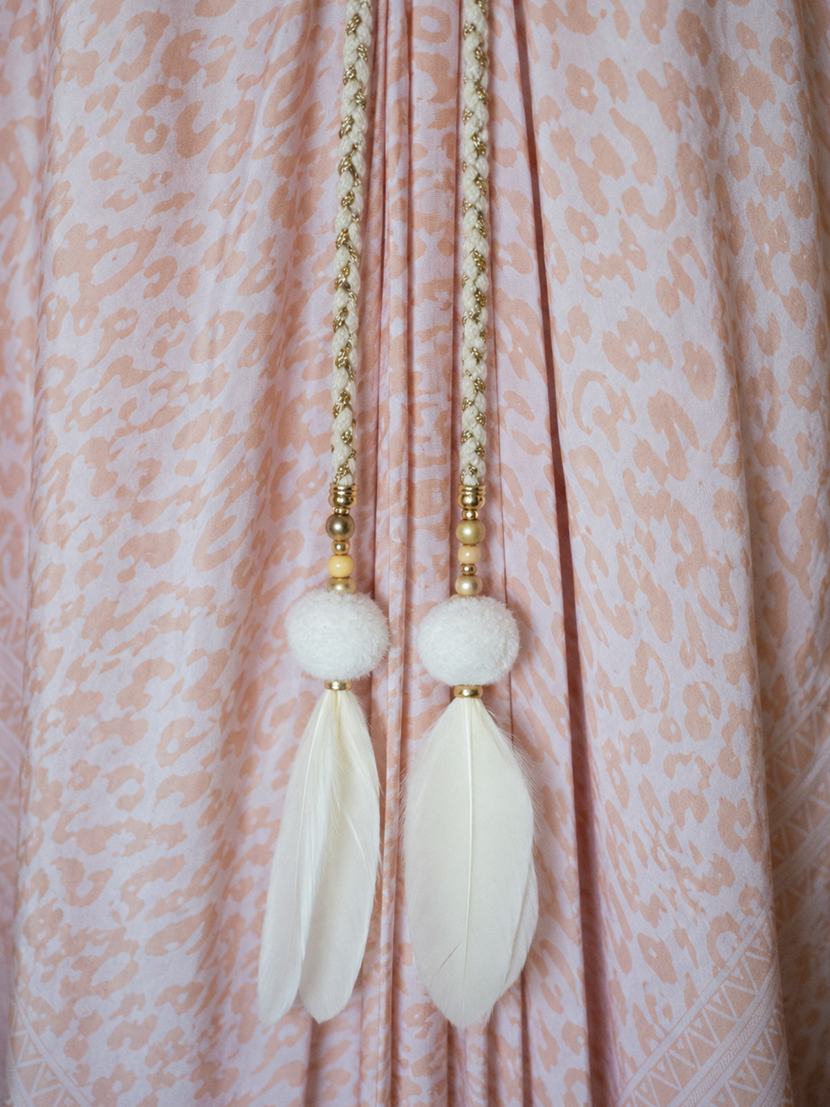 Tangier Kaftan resort wear flowing silhouette with feather tassels  .Poupee Bonbon